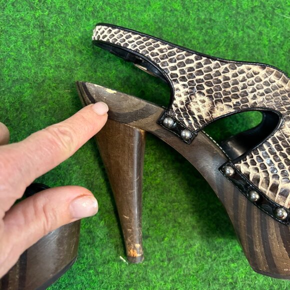 Dior Feline Snakeskin Python Sandals Heels Platform Slingback Shoes 37.5 - Picture 12 of 13